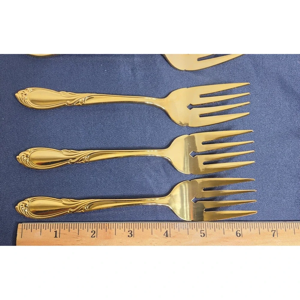 Vintage Excel Stainless Korea Symphony Gold Plated Salad/Desert Fork Set of 4